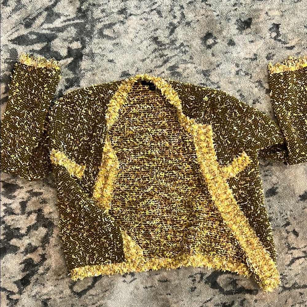 Textured Knit Cardigan in Yellow and Brown